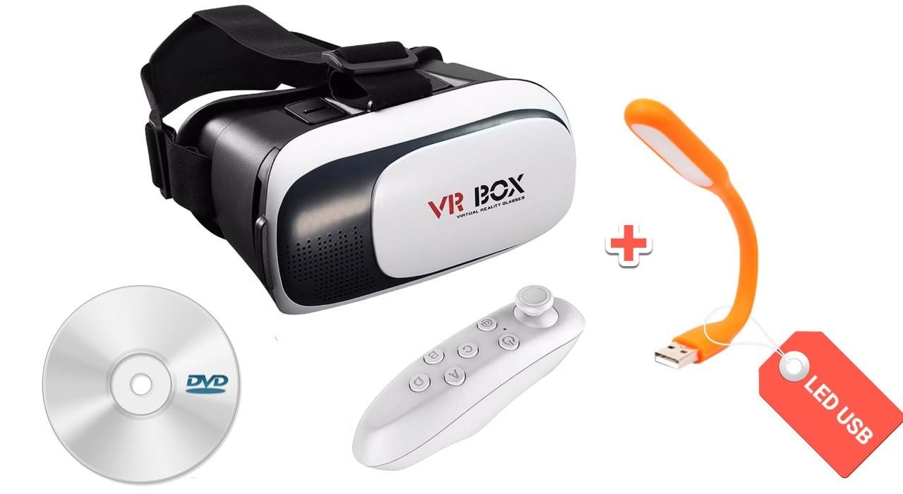 هدست واقعیت مجازی وی آر باکس مدل VR Box 2 به همراه ریموت کنترل بلوتوث و DVD نرم افزار و USB LED هدیه