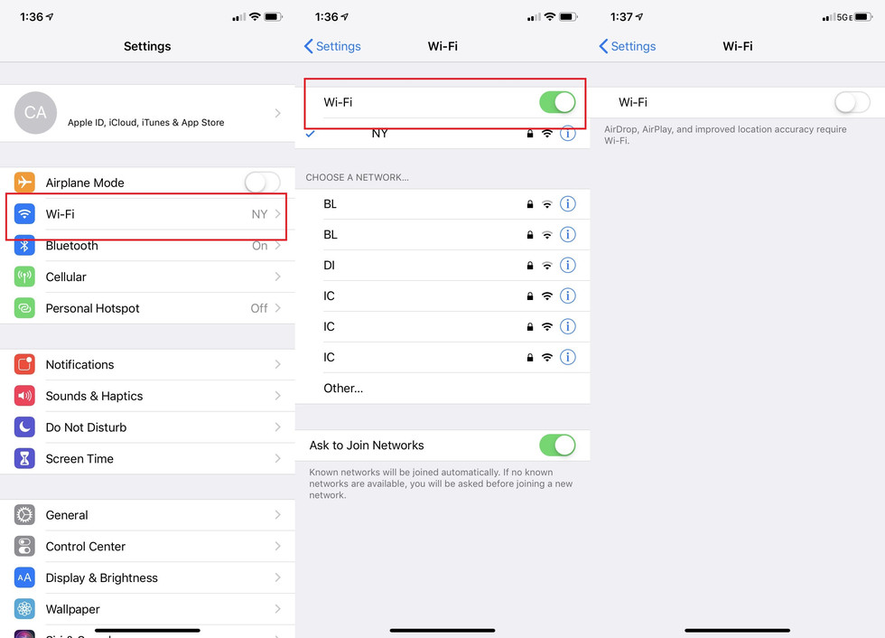 خاموش کردن Wi-Fi