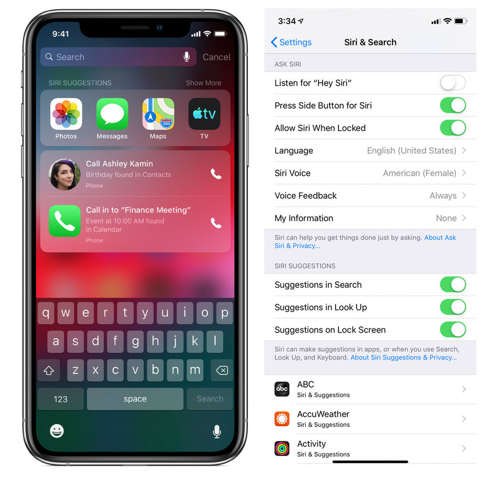 خاموش کردن بخش Siri Suggestions