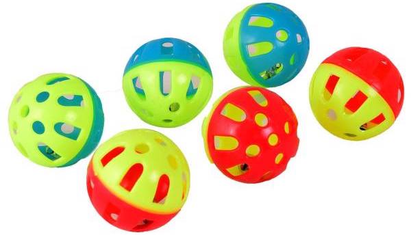 اسباب بازی گربه و سگ توپ زنگوله دار مدل Plastic Bell Balls بسته 6 عددی