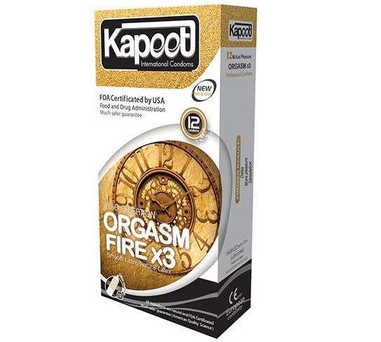کاندوم خاردار و شیاردار کاپوت مدل Orgasm Fire X3 بسته 12 عددی