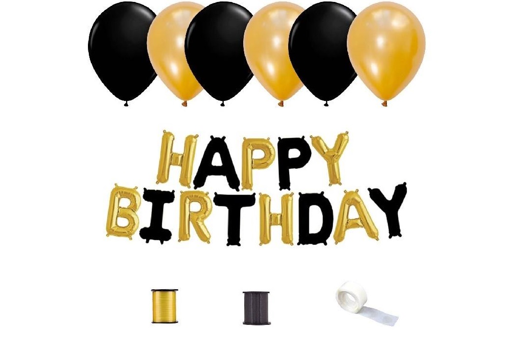 پک بادکنک آرایی آقای هدیه مدل تولد مبارک-طلایی مشکی