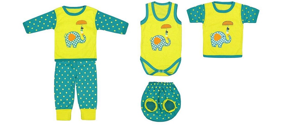 ست 5 تکه لباس نوزادی طرح بچه فیل کد M25