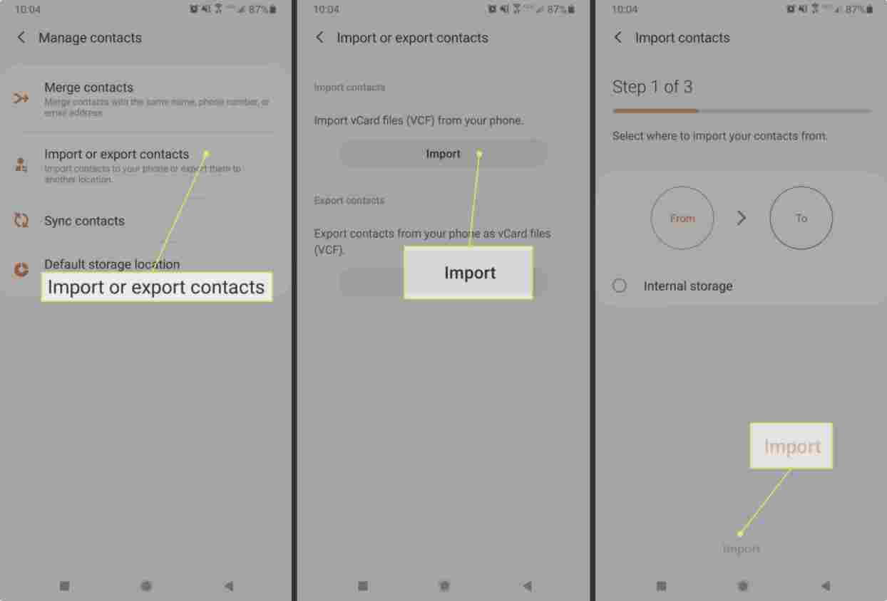 ۱. به آدرس Contacts > Menu > Manage Contacts بروید.