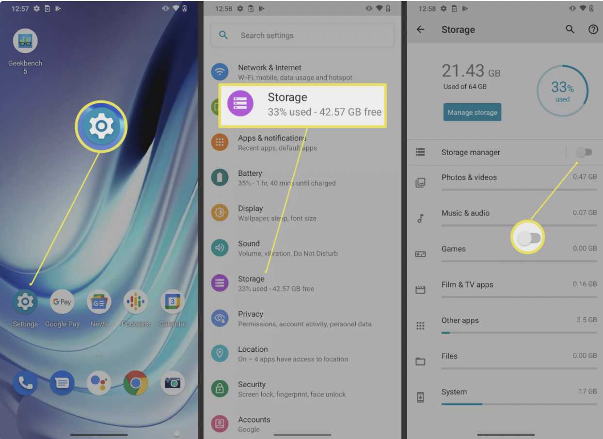گزینه‌ی Storage Manager را روشن کنید.