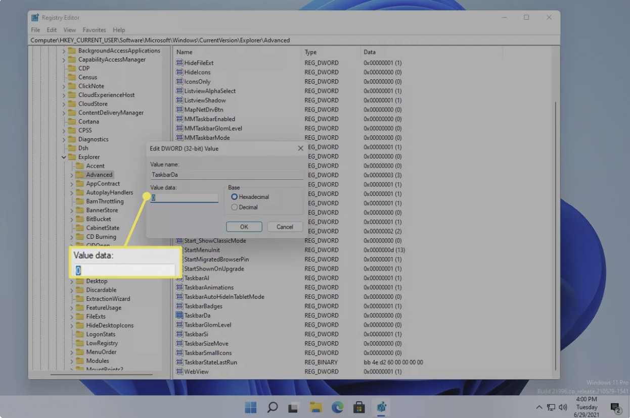 روی TaskbarDa دو بار کلیک کنید