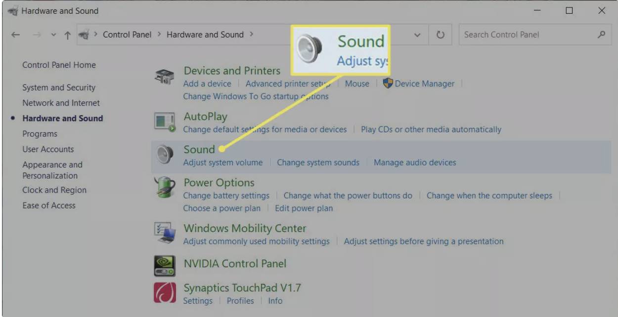 Sound را انتخاب کنید.