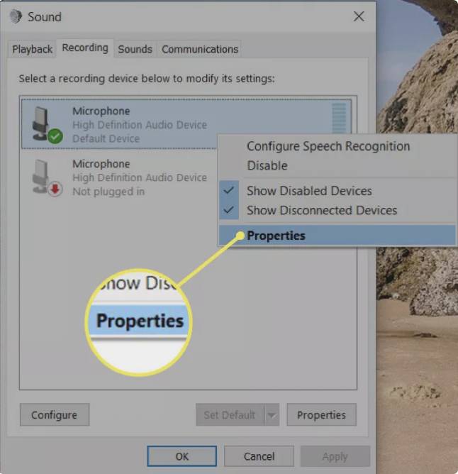روی Microphone مورد نظر خود راست کلیک کنید