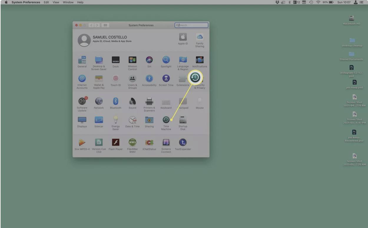 ۳. گزینه‌ی Time Machine را انتخاب کنید.