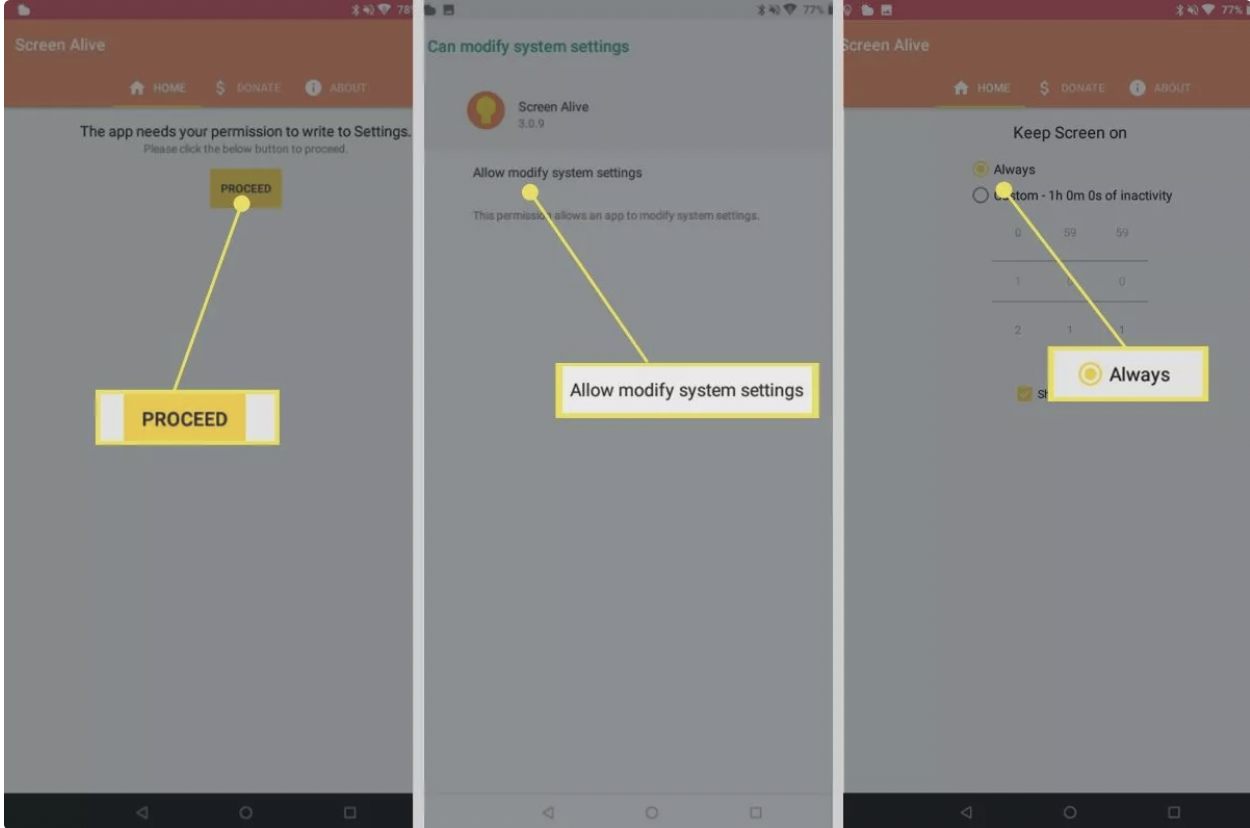 چگونه می‌توانم با یک برنامه صفحه‌نمایش اندروید خود را برای همیشه روشن نگه دارم؟