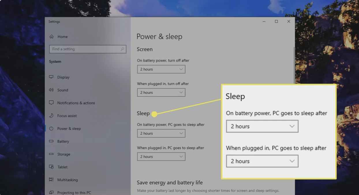 تنظیمات sleep کامپیوتر