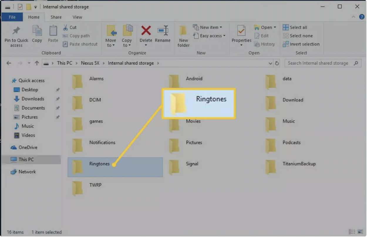 پوشه Ringtones را پیدا و باز کنید.