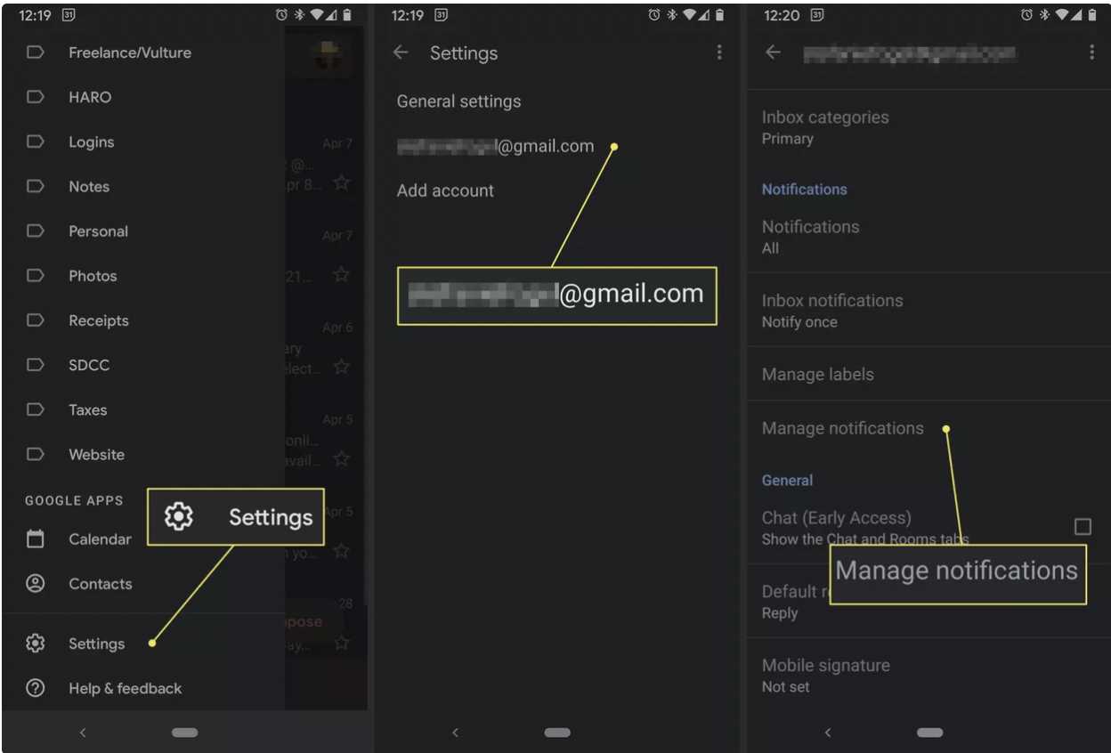 5. گزینه Manage notifications را انتخاب کنید.