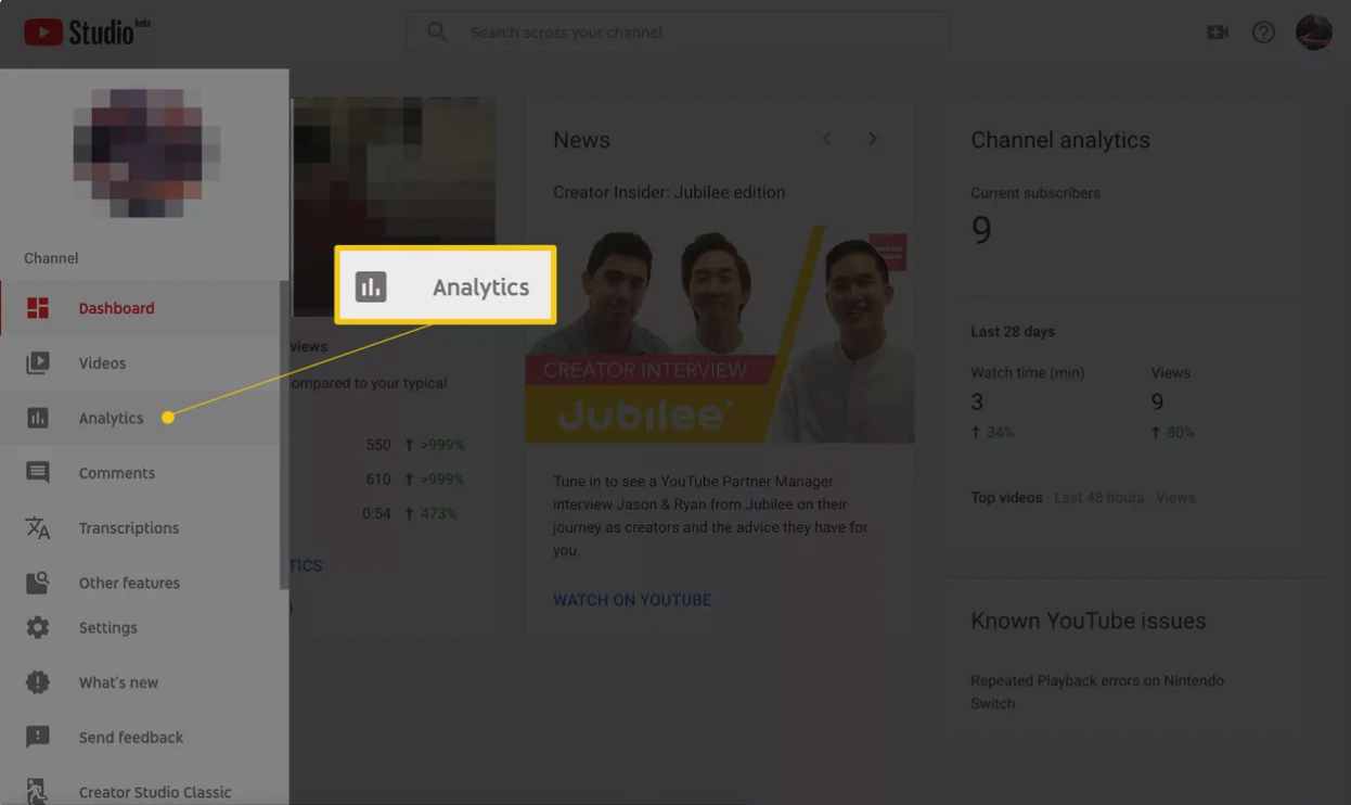2.  YouTube Studio را انتخاب کنید.