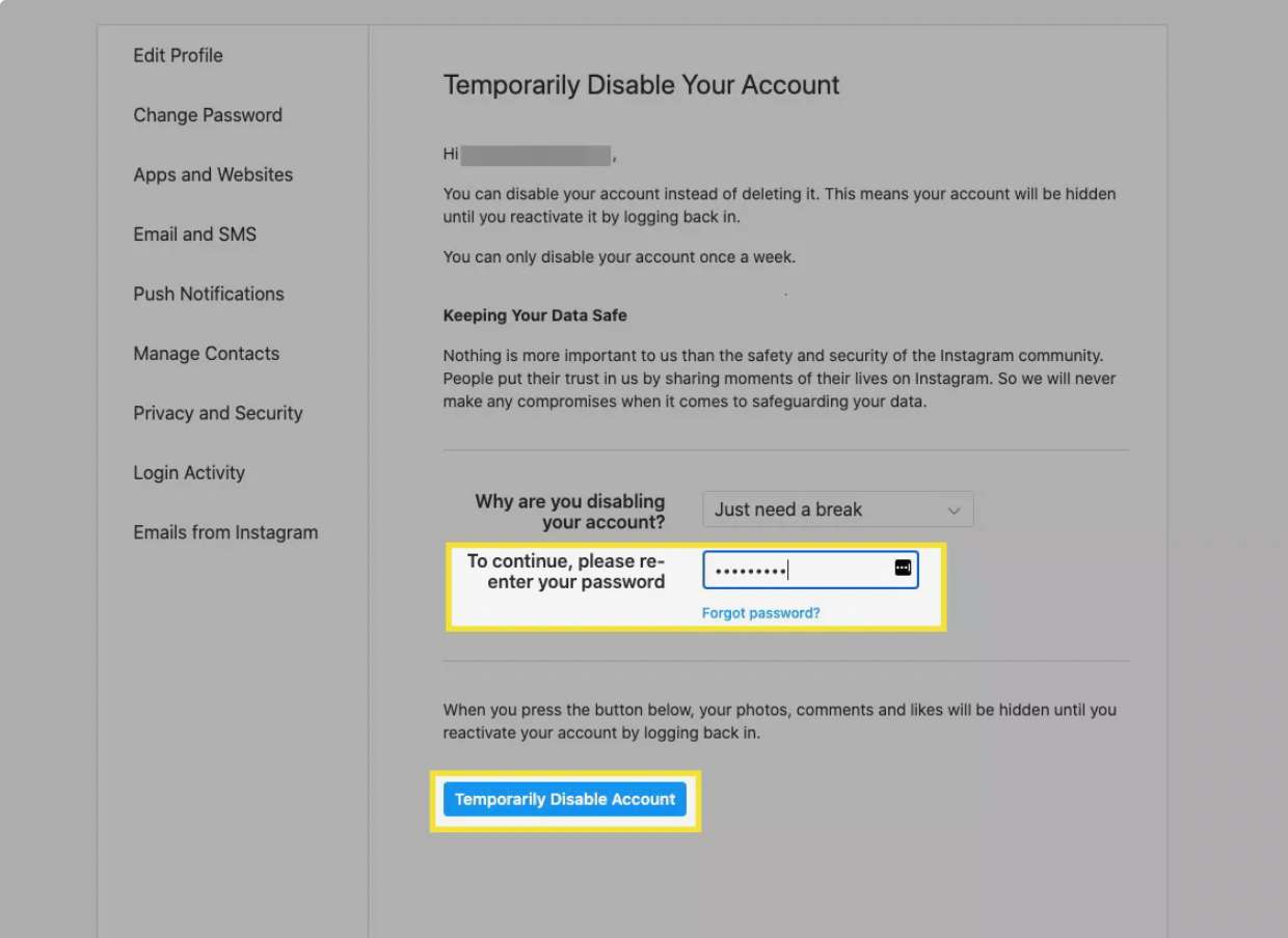 Temporarily Disable Account