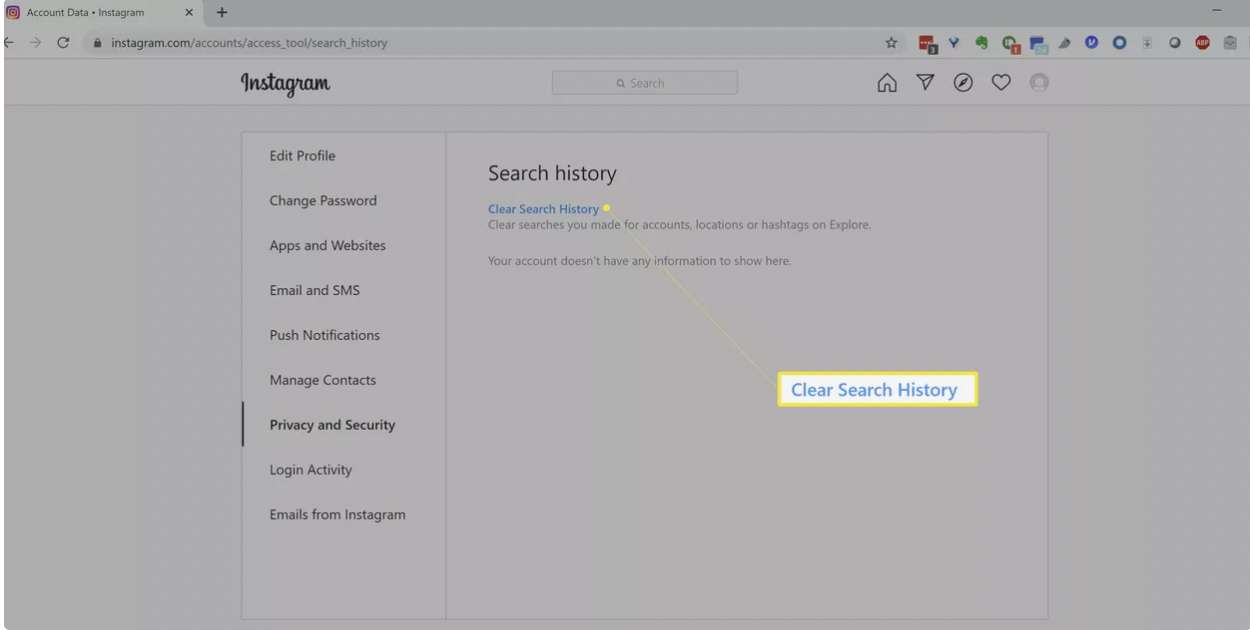 7. روی Clear Search History کلیک کنید.