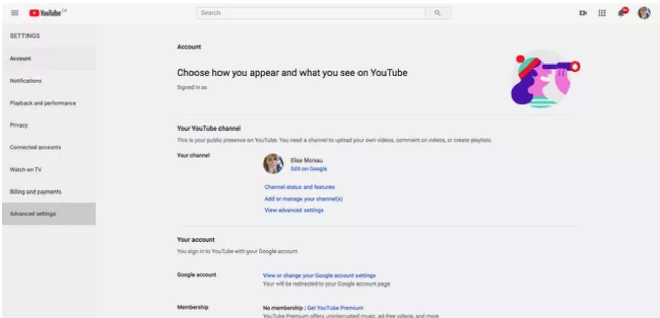 دسترسی به تنظیمات پیشرفته اکانت