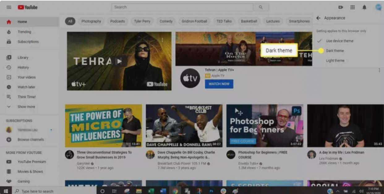 چگونه چگونه تم تاریک یوتیوب را در دسکتاپ فعال کنیم