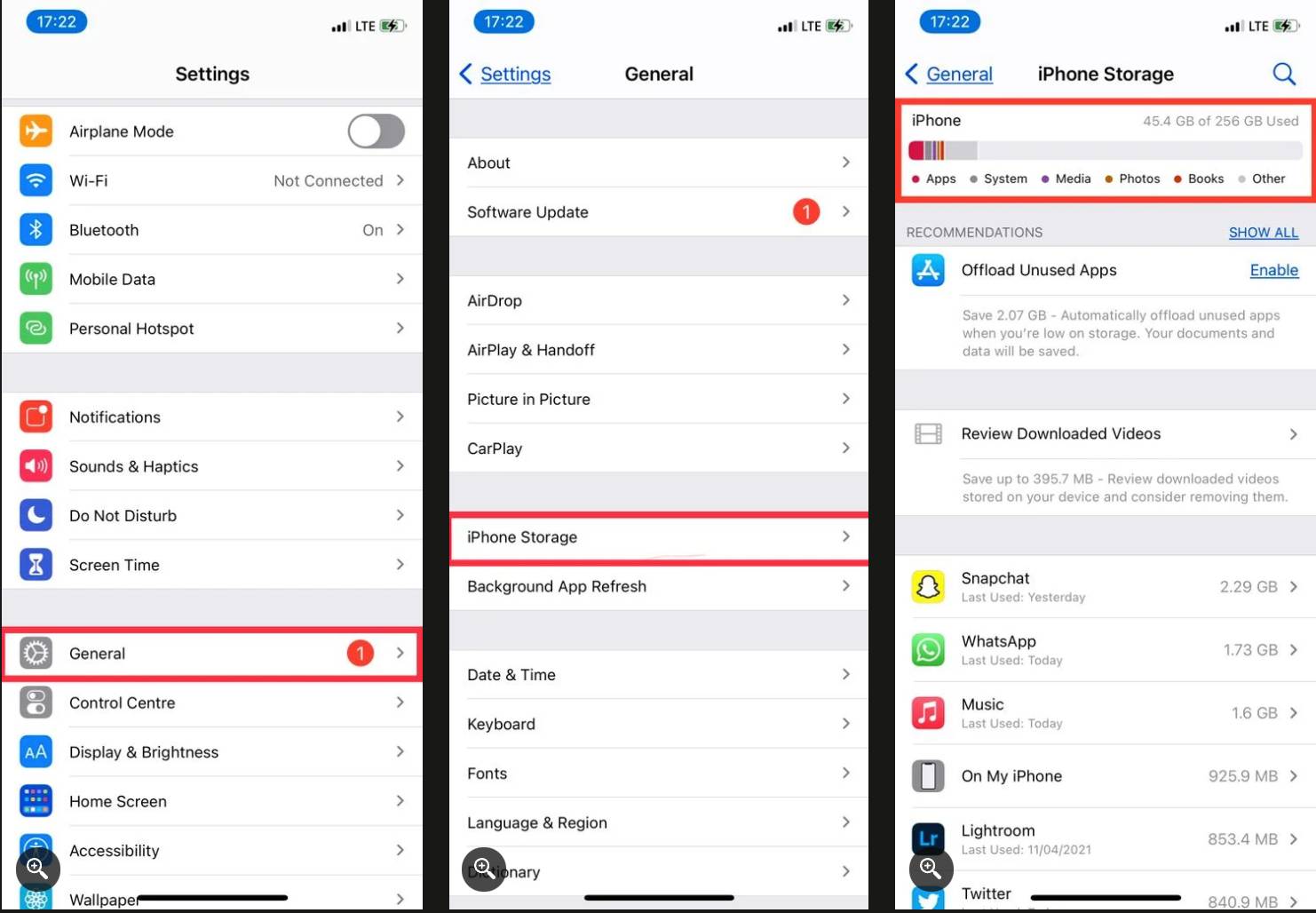 مشاهده حافظه ذخیره‌سازی آیفون