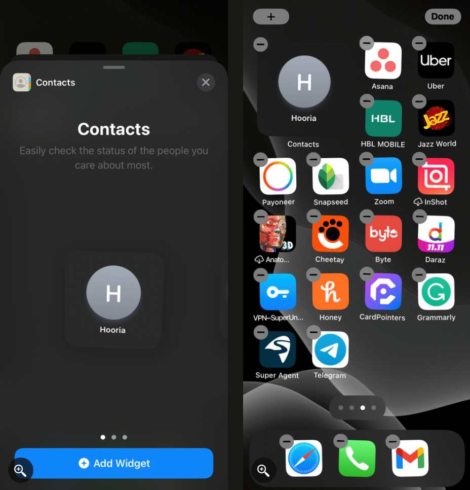 افزودن مخاطب با استفاده از Contacts Widget