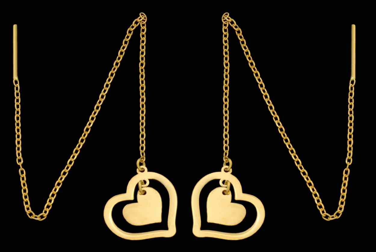 گوشواره طلا 18 عیار زنانه مدل بخیه ای قلب